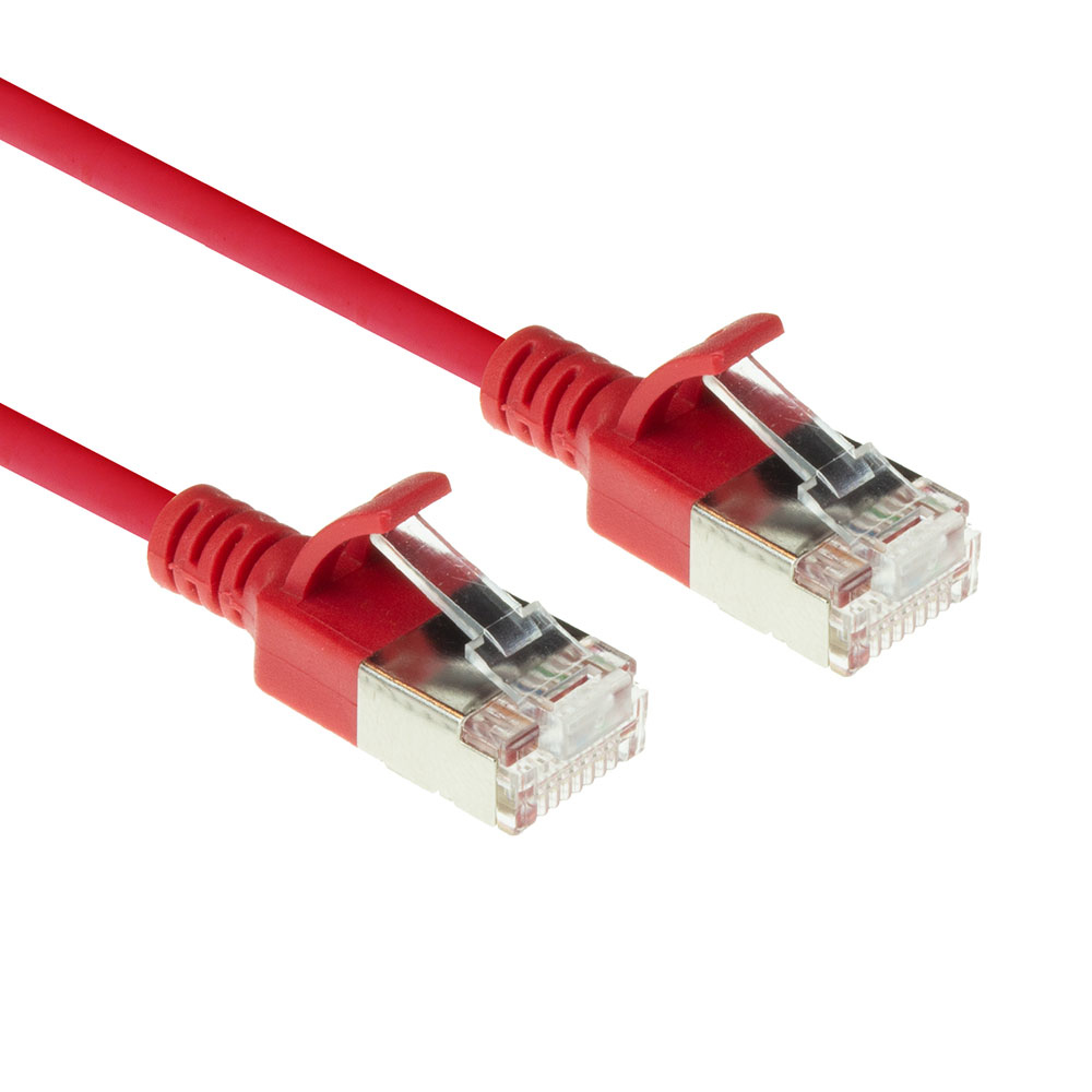 Red 0.25 meter LSZH U/FTP CAT6A datacenter slimline patch cable snagless with RJ45 connectors