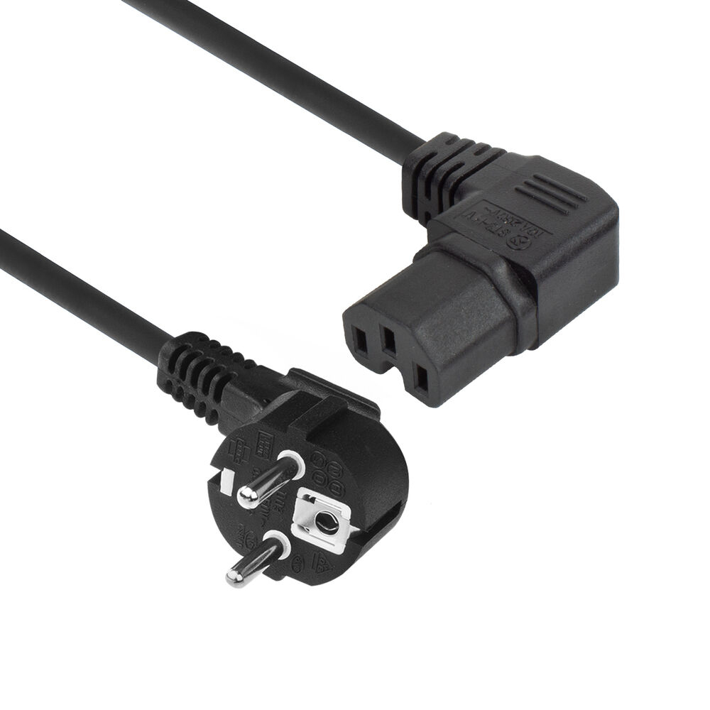 Powercord mains connector Schuko CEE 7/7 male (angled) - C15 (angled right) IEC 60320 black 1.5 m