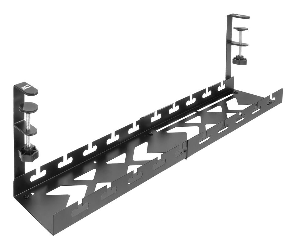 Under-desk extendable cable management tray with clamp mount 43 - 72cm