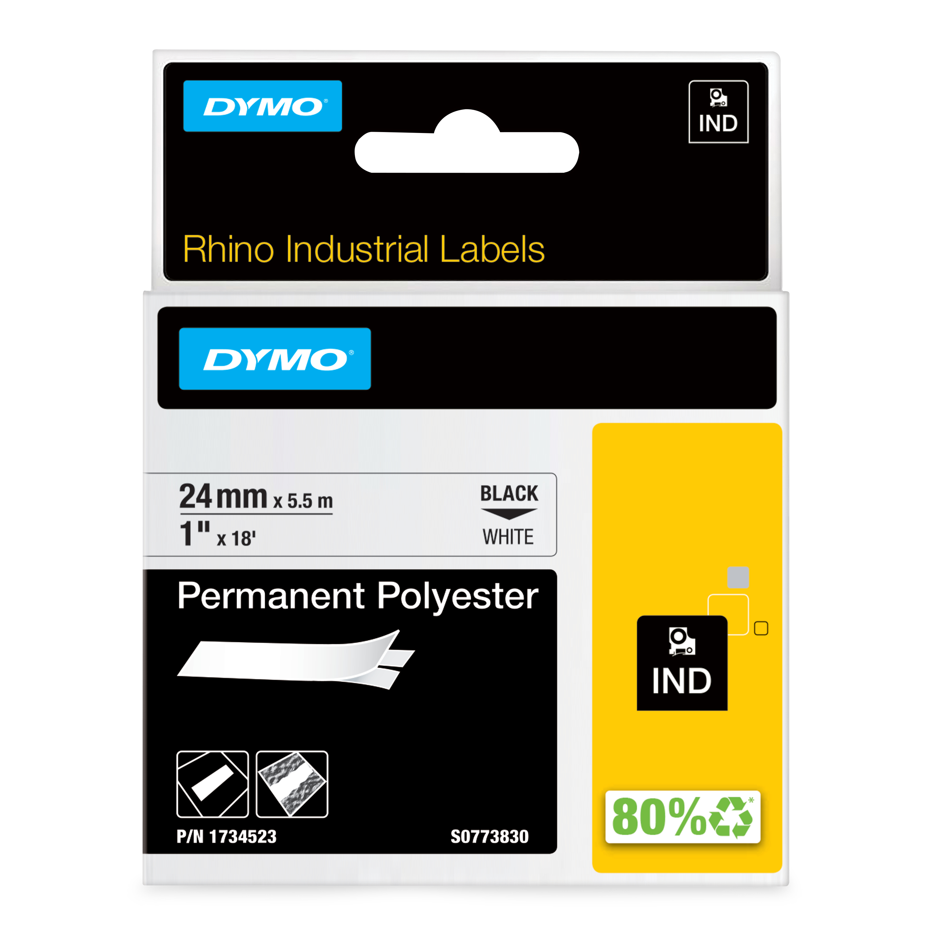 Dymo Rhino 6000+ Perm. Polyester 24 mm x 5,5 m schwarz auf trans.