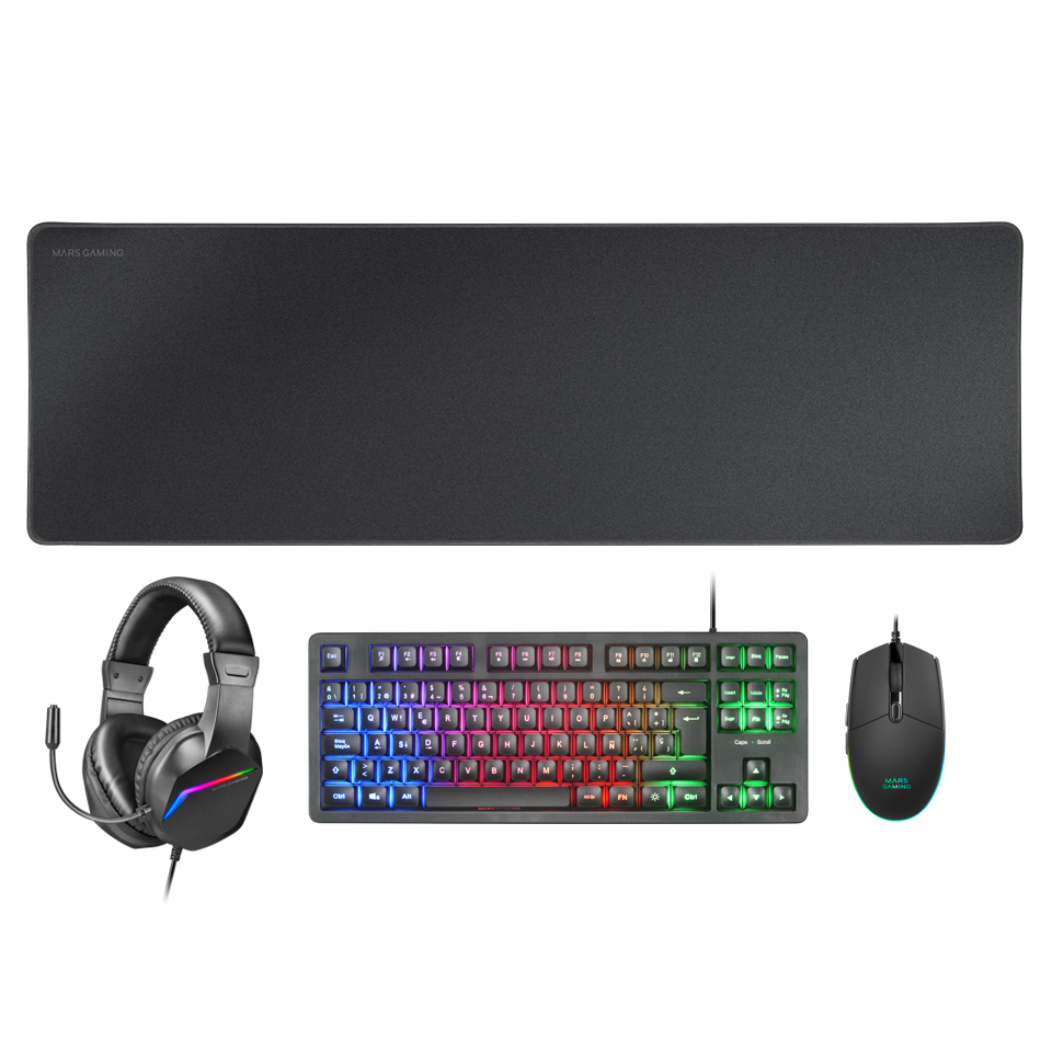 Pack Gamer 4en1 (Clavier/Souris/Casque/Tapis) Mars Gaming MCP-RGB3 (Noir)