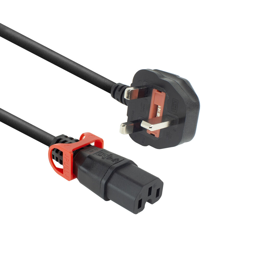 Powercord UK male - C15 IEC Lock+ black 2 m, PC3884