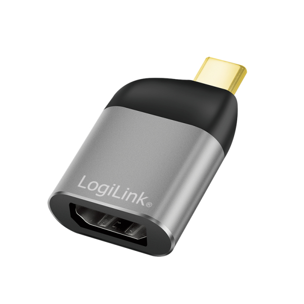 Logilink USB 3.2 Gen2 Type-C adapter, C/M to DP/F, 8K/60 Hz, alu, black/grey