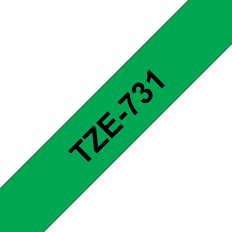 Brother TZE731 12MM  BLACK ON GREEN  TAPE TZE-731, TZ, Green, 8 m,  1.2 cm