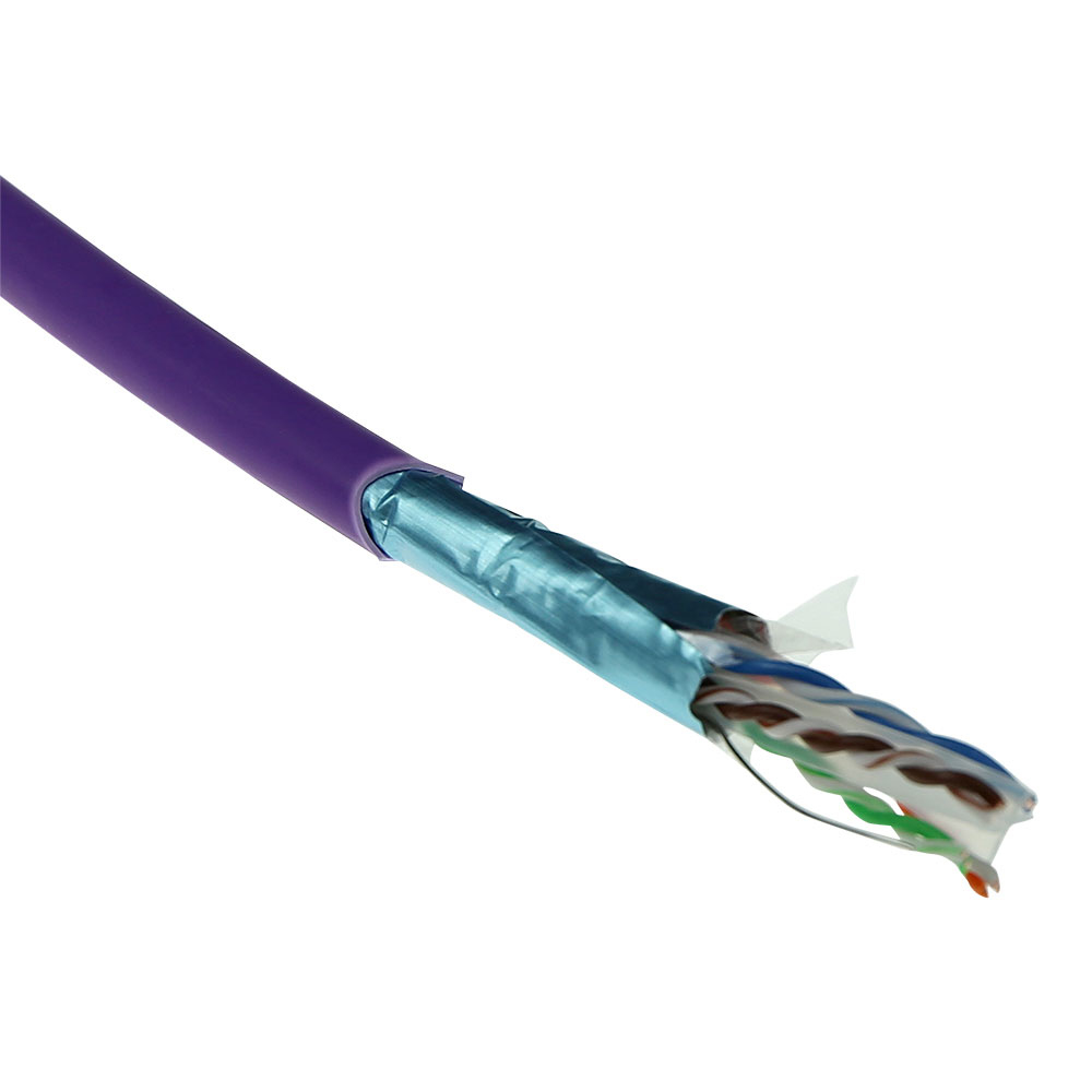 Cat 6A F/UTP solid installation cable, LSZH, CPR euroclass ECA, 24AWG, violet 500 meter