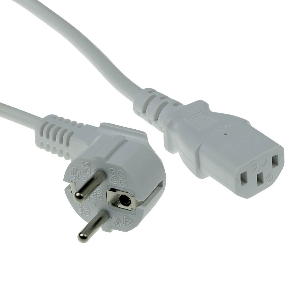 Powercord mains connector Schuko CEE 7/7 male (angled) - C13 IEC 60320 white 1.5 m