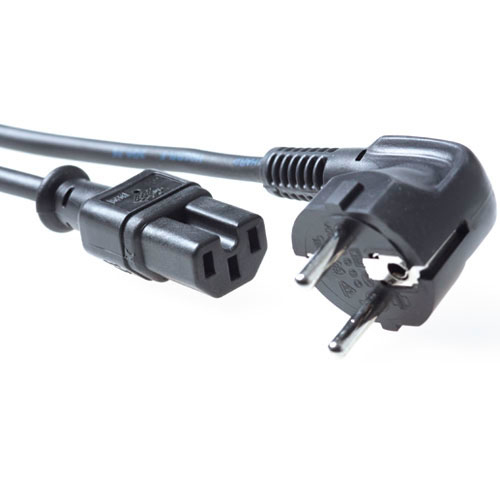 Powercord mains connector Schuko CEE 7/7 male (angled) - C15 IEC 60320 black 1.5 m