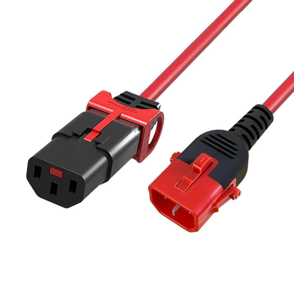 Powercord C13 IEC Lock+ - C14 IEC Lock Dual Locking red 2 m, PC3615