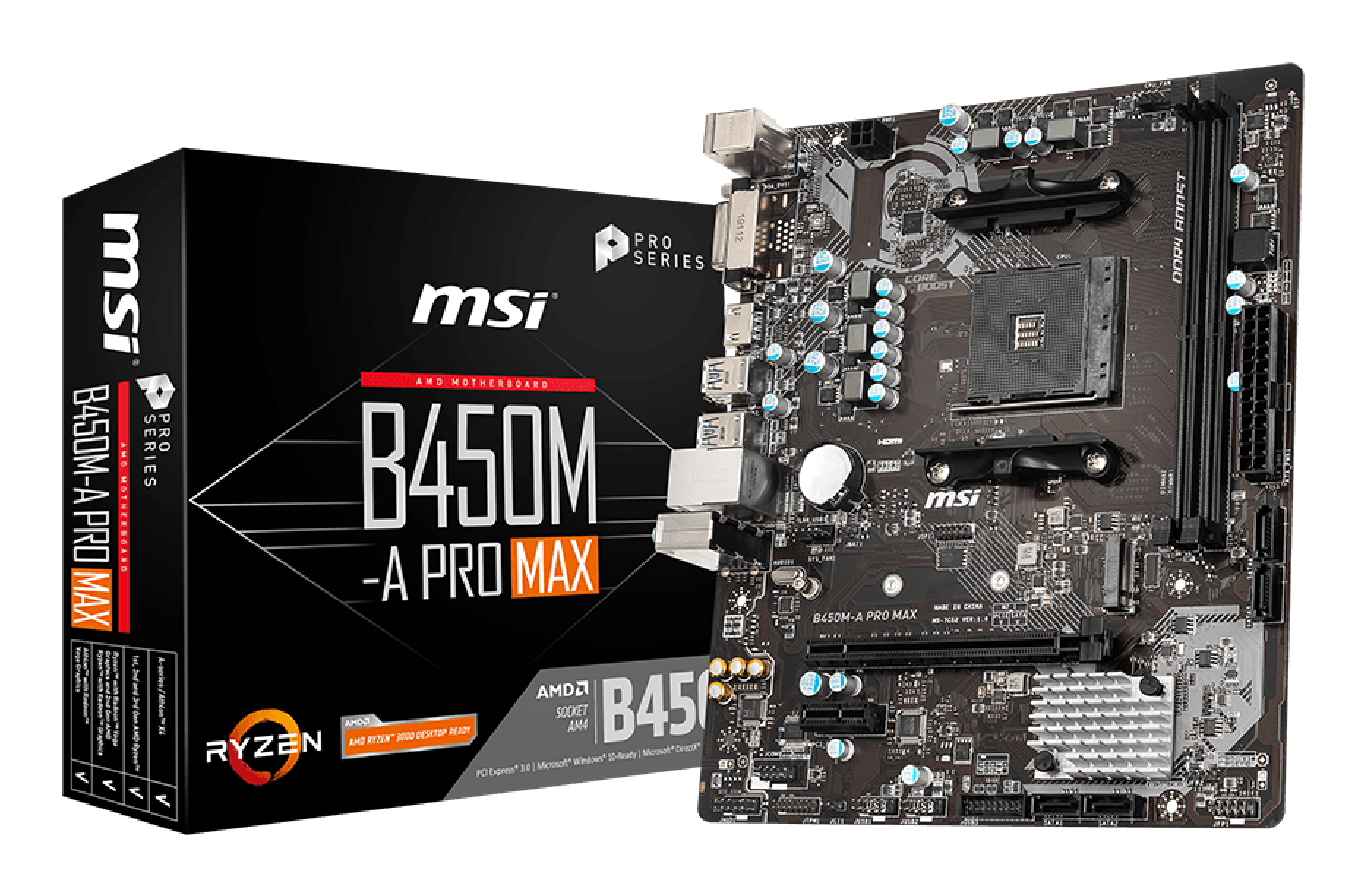MSI B450M-A PRO MAX Bundkort - AMD B450 - AMD AM4 socket - DDR4 RAM - Micro-ATX