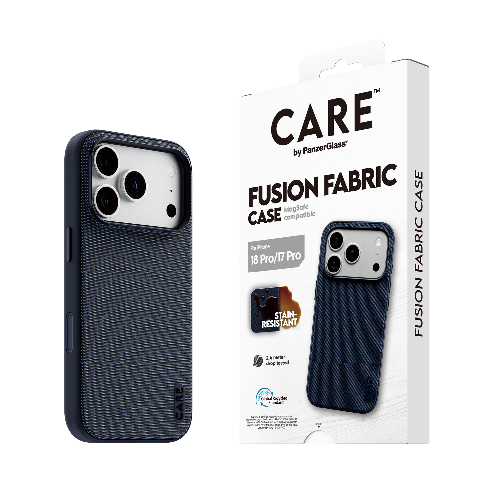 CARE by PanzerGlass Fusion Fabric Case Blau m. MagSafe iPhone 17 Pro