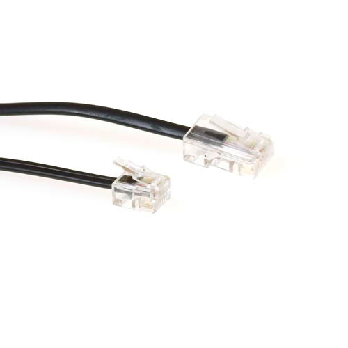 Black 3 meter flat telephone cable with RJ11 and RJ45 connectors