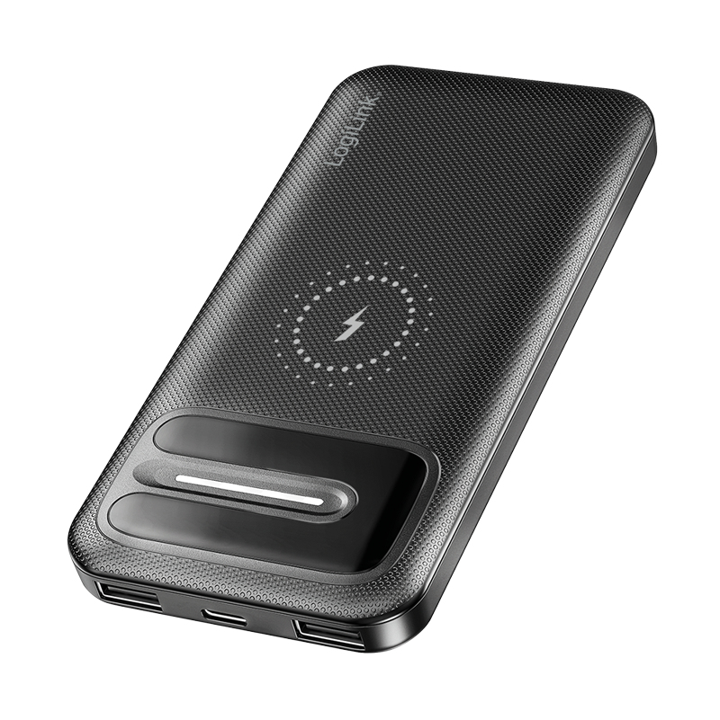 Logilink Mobile Power Bank, LiPo, 10.000 mAh, wireless charging, black