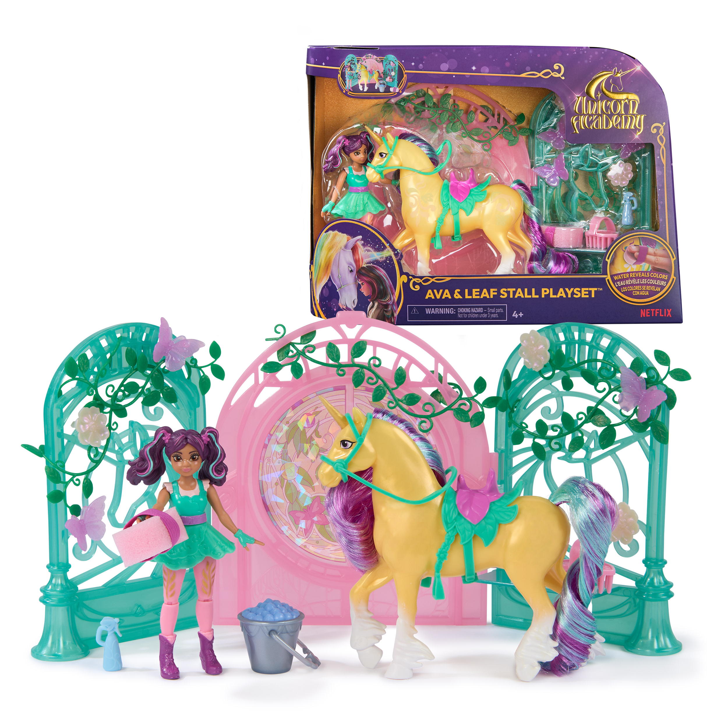 Spinmaster Unicorn Academy - Ava & Einhorn Leaf Stall Spielset mit Farbwechseleffekt