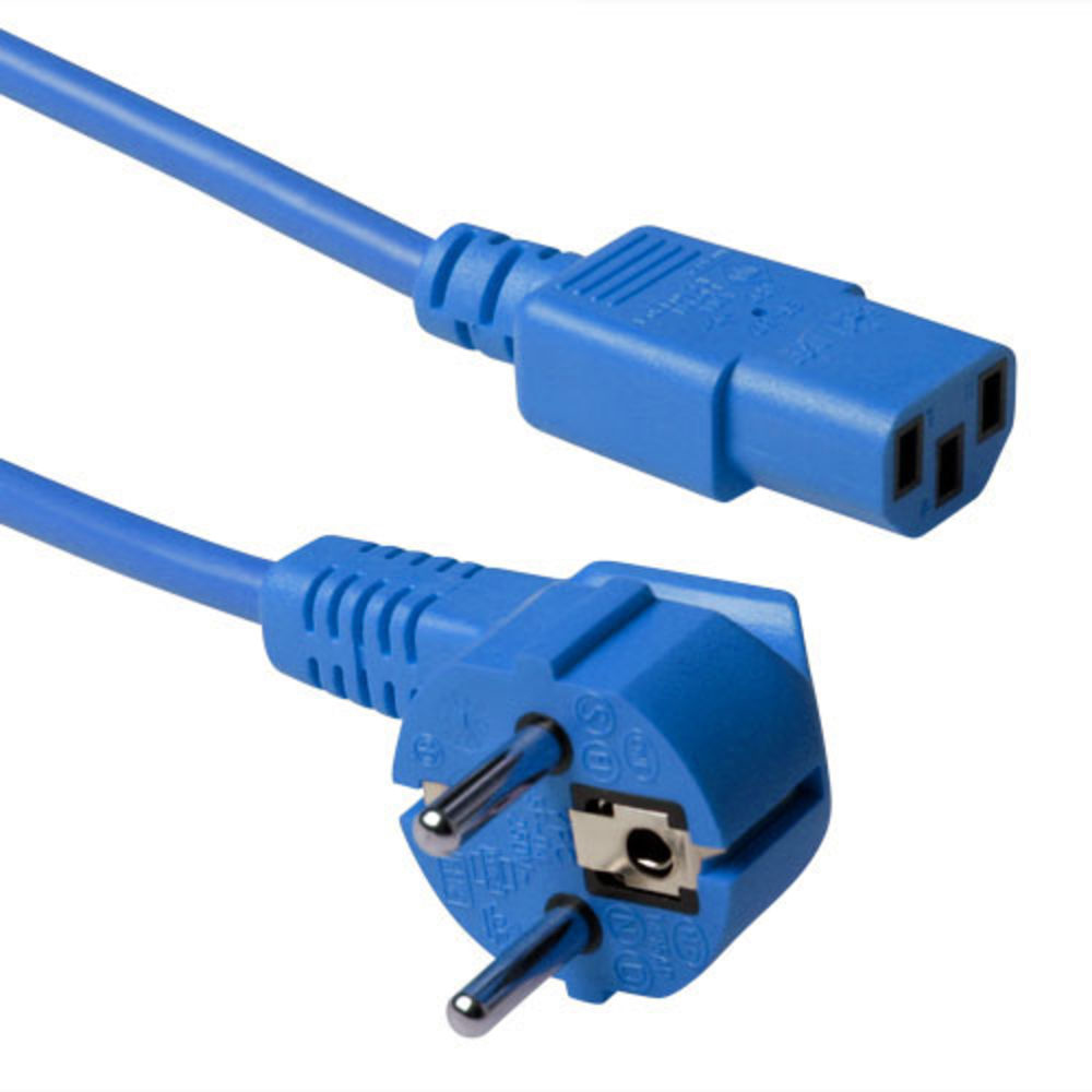 Powercord mains connector Schuko CEE 7/7 male (angled) - C13 IEC 60320 blue 5 m