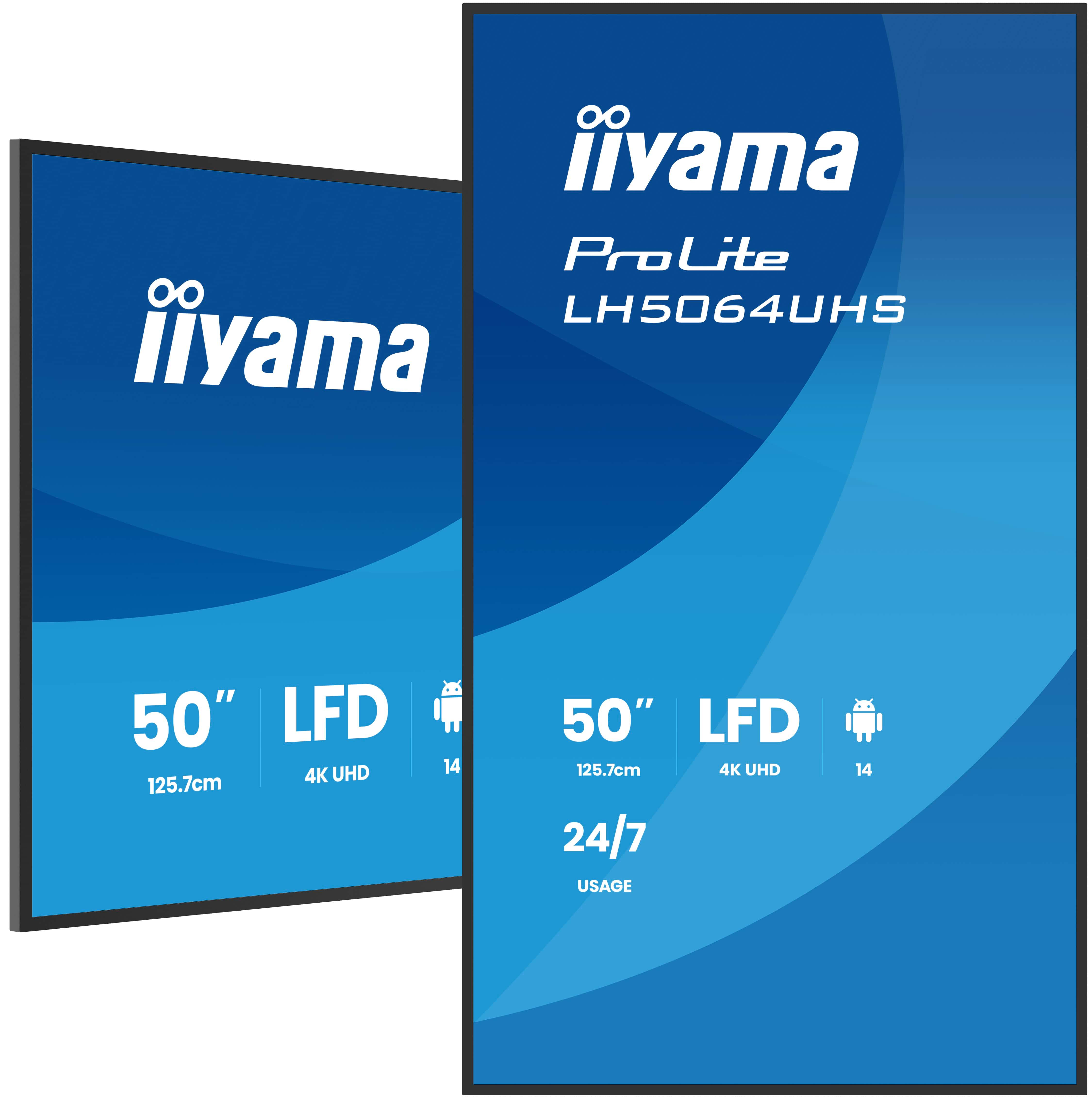 iiyama 50" 3840x2160, UHD IPS DLED  panel, Haze 25% 500cd/m?,  Landscape and Portrait, 24/7