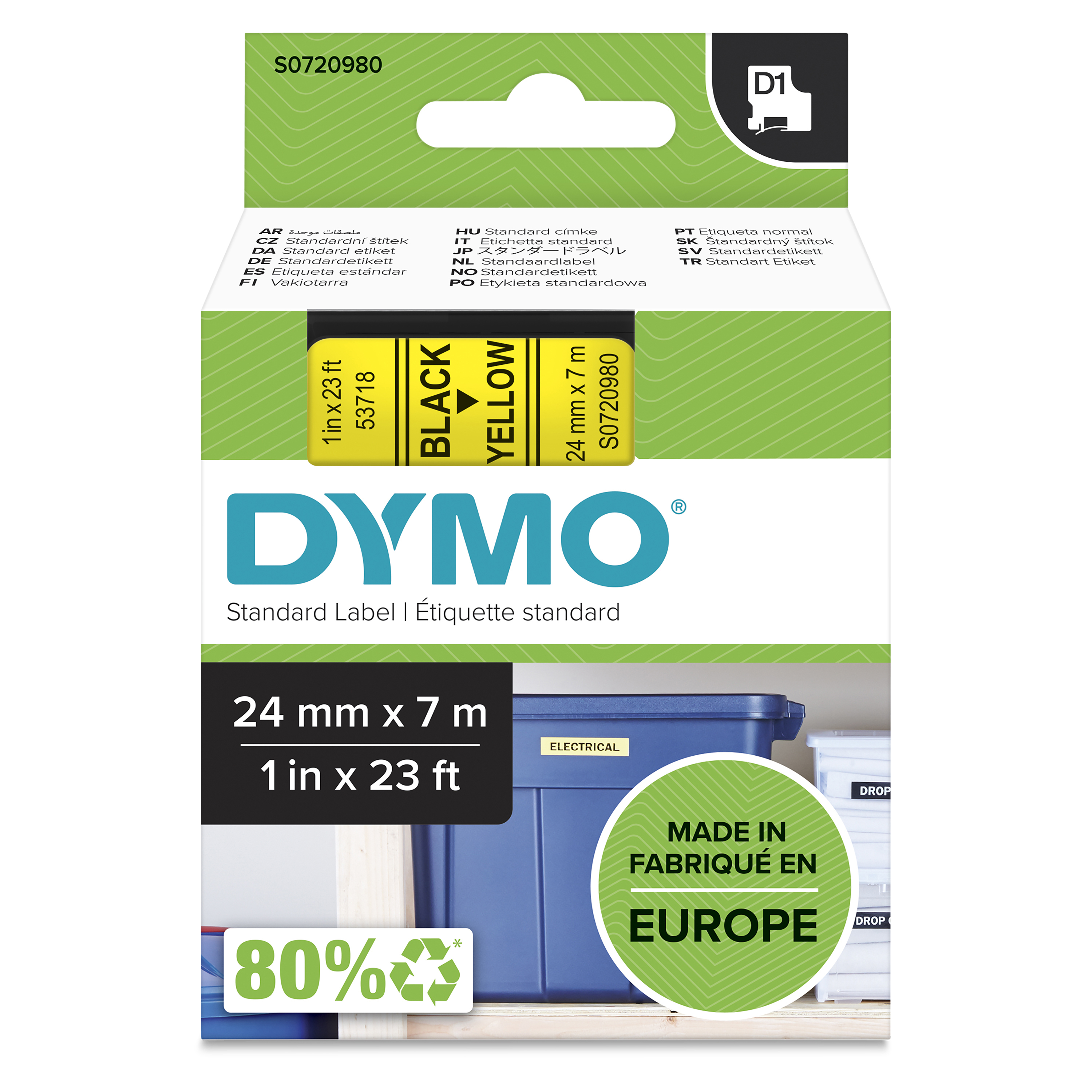 DYMO D1 Standard 24mm 24mm x 7m Black on yellow,