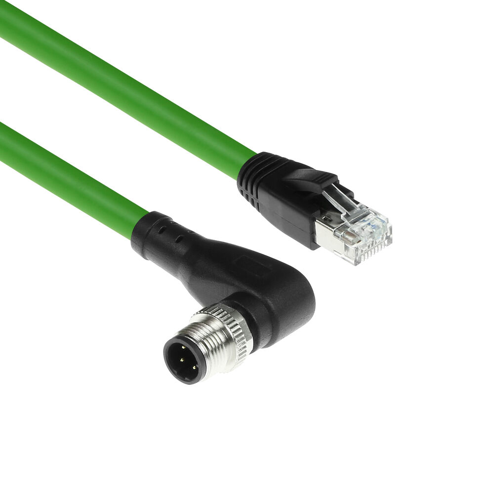 Industrial 3.00 meters Sensor cable M12D 4-pin male right angled to RJ45 male, Superflex Xtreme TPE cable, shielded