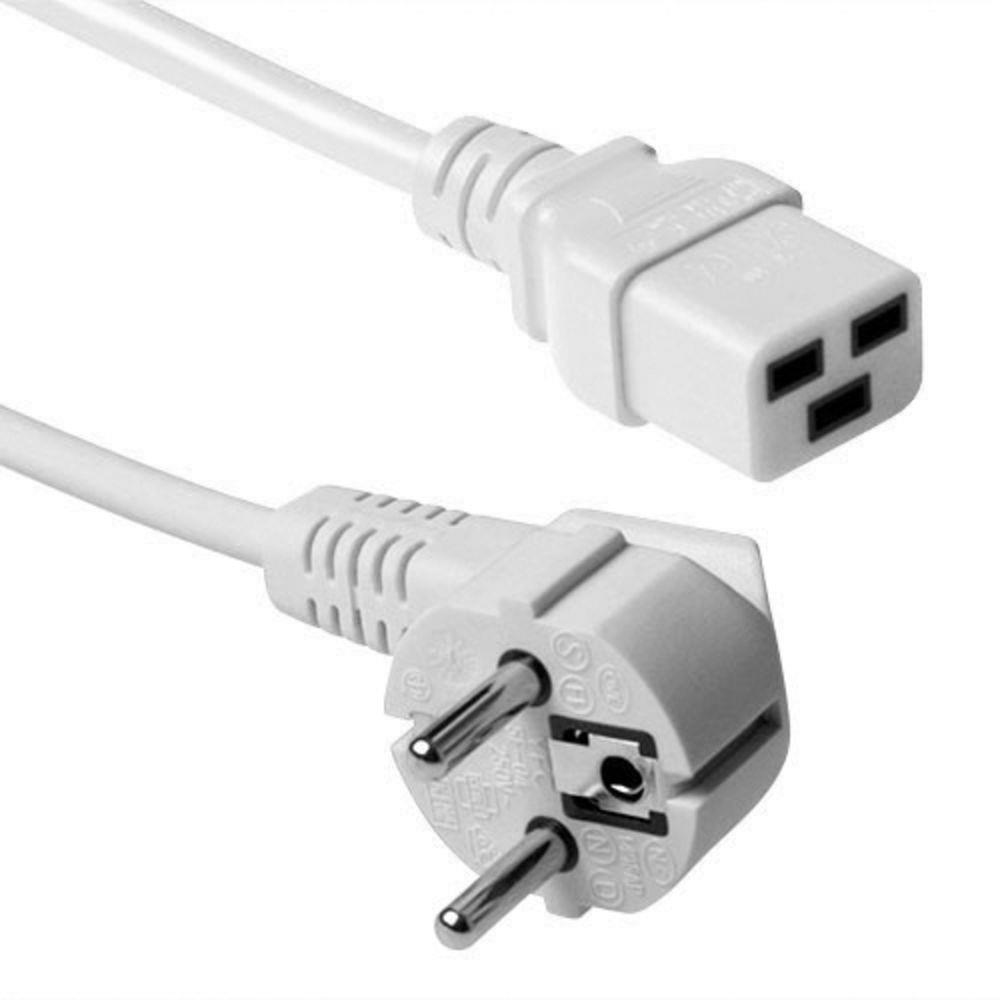 Powercord mains connector Schuko CEE 7/7 male (angled) - C19 IEC 60320 white 1.2 m