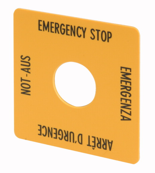 EATON M22-XYK1 Schild NOT-AUS 216484 gelb 50x50mm 4-sprachig DE EN FR IT