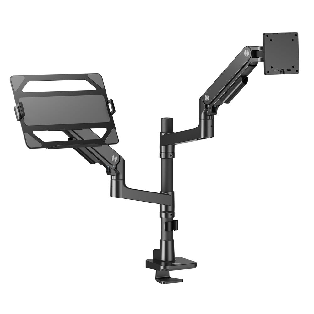 Monitor arm 49 inch and laptop mount office premium, gas spring, pole mounted, 1 monitor