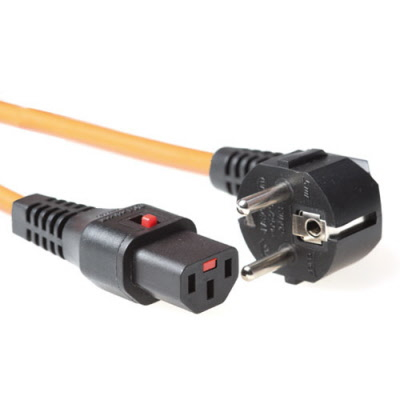 Powercord Schuko CEE 7/7 male (angled) - C13 IEC Lock orange 2 m, EL247S