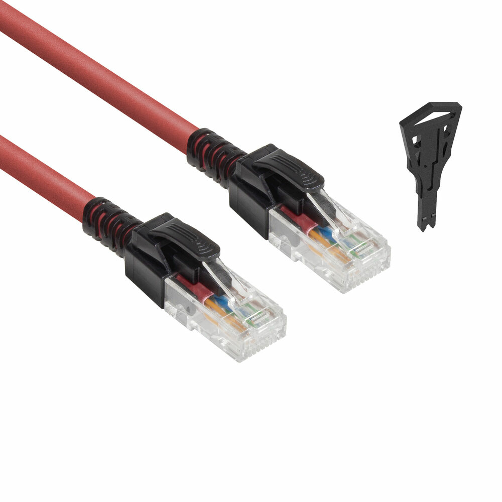 Red 1 meter U/UTP CAT6A LSZH lockable patch cable snagless with RJ45 connectors