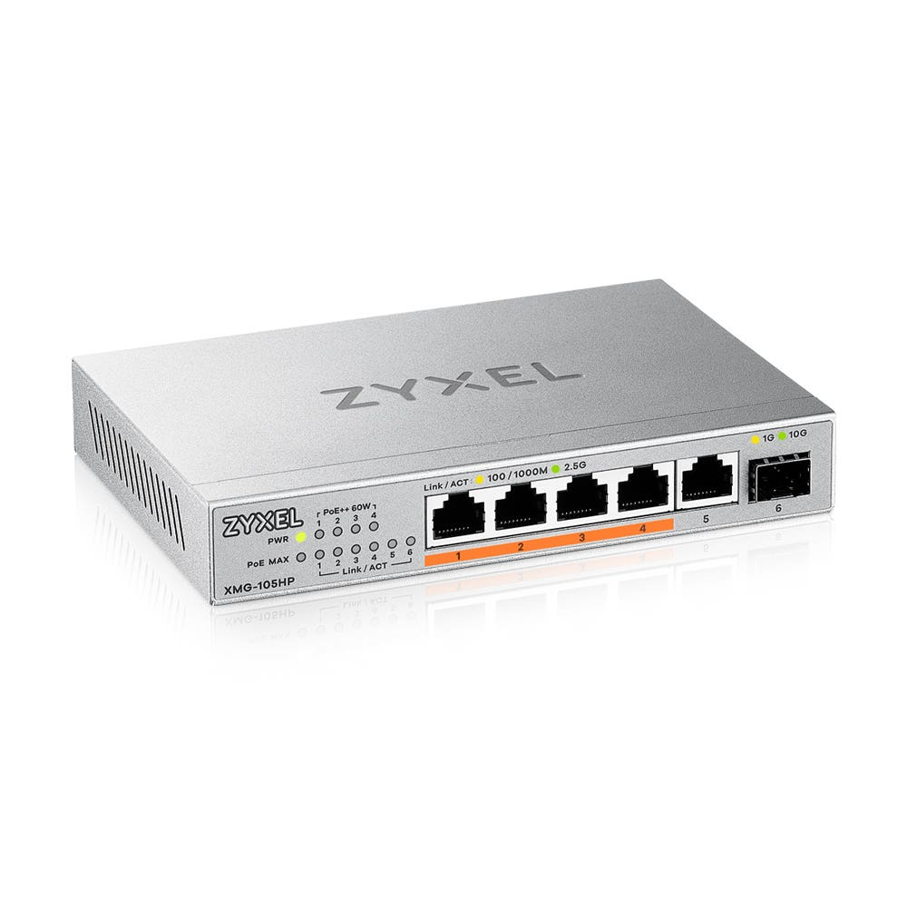 Zyxel XMG-105HP | PoE Unmanaged Switch with 10G Uplink | 5x Port | 2.5Gbit/s | 70W PoE