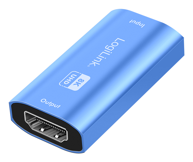 HDMI repeater, 20m, 8K/60Hz, HDCP 2.3, Alu, blue