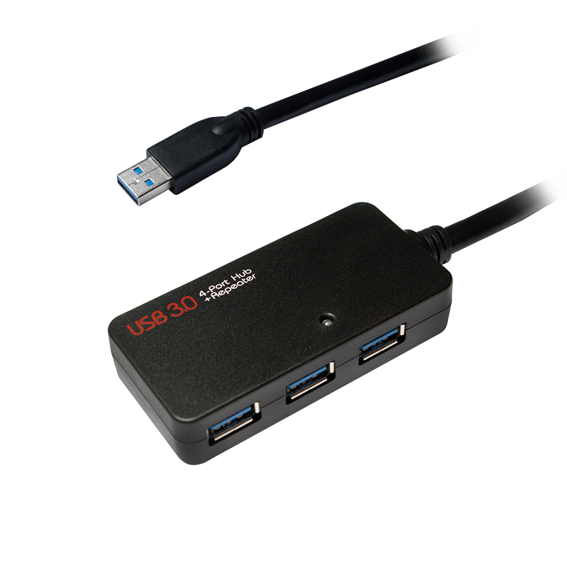USB 3.0 cable, USB-A/M to 4x USB-A/F, amplifier, black, 10 m