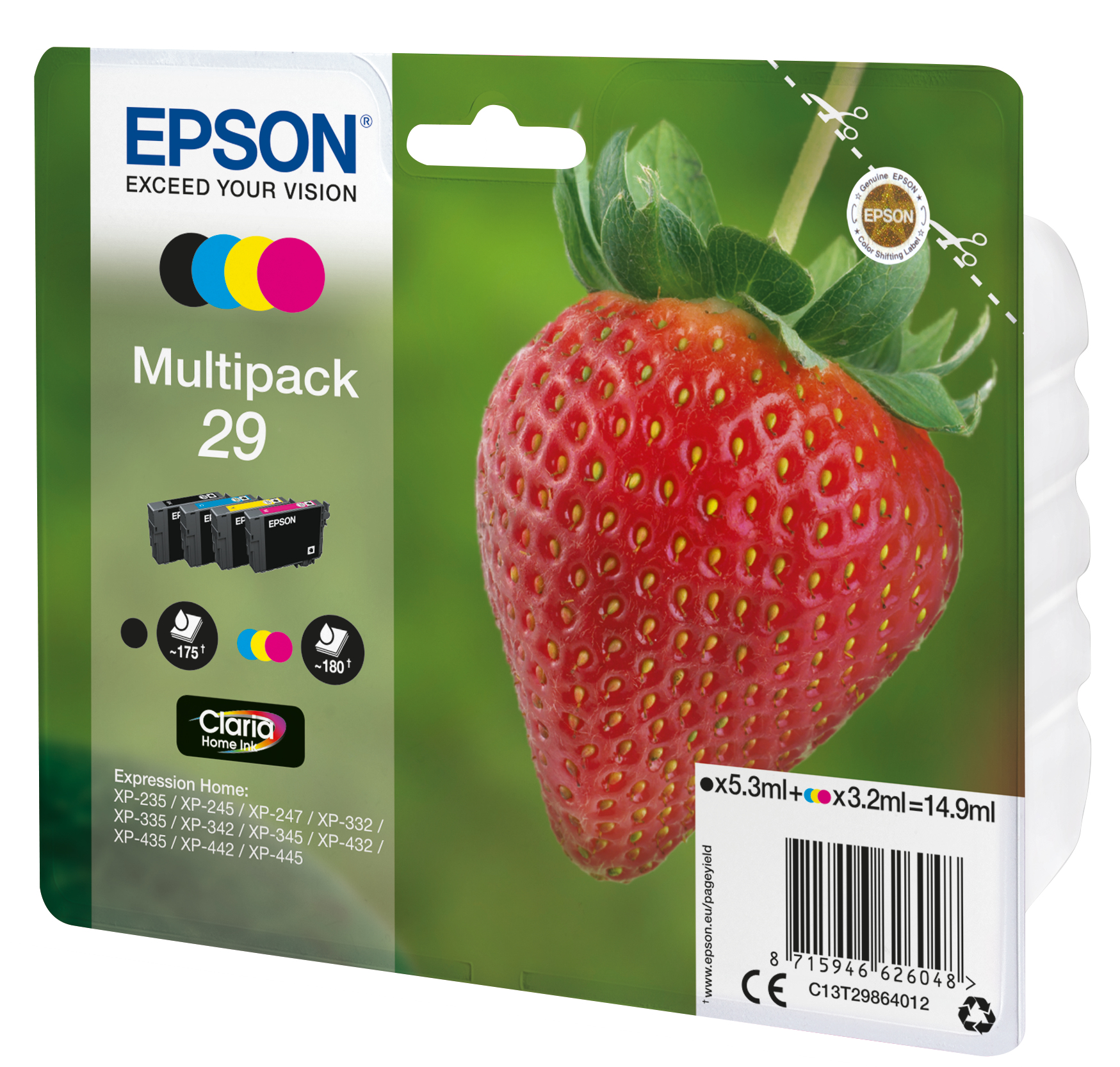 EPSON 29 Multipack 4-pack 14.9ml BK Y C M blister ink for XP-235 245 247 255 332 335 342 345 432 435 442 445 455