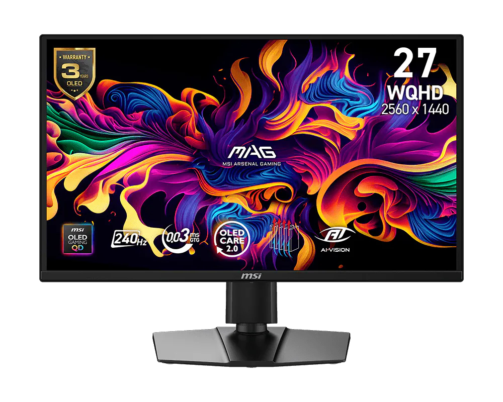 67,3cm/26,5" (2560x1440) MSI MAG 272QPDE QD-OLED X24 16:9 WQHD QD-OLED 0,03ms 240Hz HDMI DisplayPort USB-C VESA Pivot Black