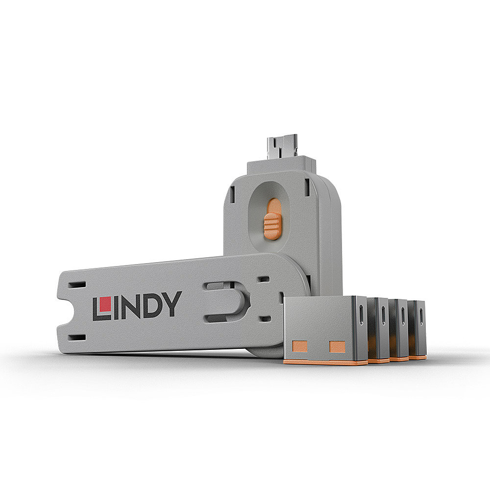 LINDY USB Typ A Portschlüssel 4xOrange mit Schlüssel