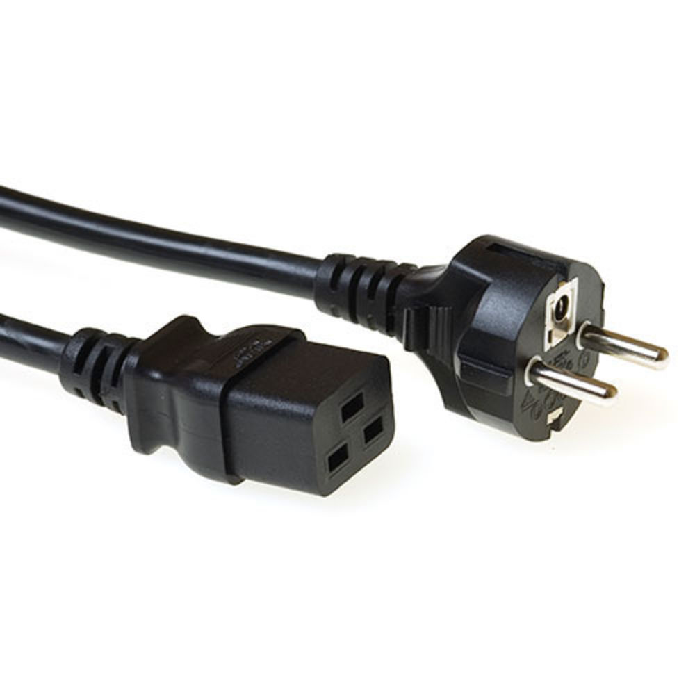 Powercord mains connector Schuko CEE 7/7 male (straight) - C19 IEC 60320 black 2 m
