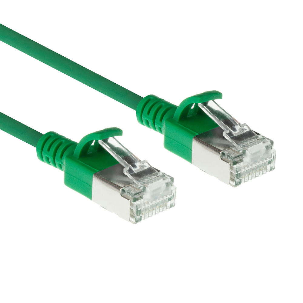 Green 10 meters LSZH S/FTP CAT6A slimline patch cable snagless with RJ45 connectors