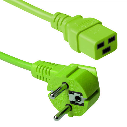 Powercord mains connector Schuko CEE 7/7 male (angled) - C19 IEC 60320 green 1.8 m