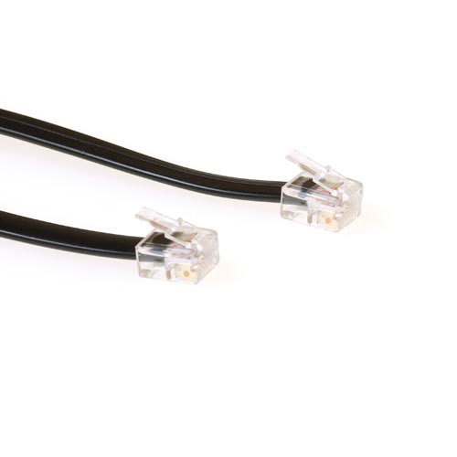 Black 3 meter flat telephone cable with RJ12 connectors