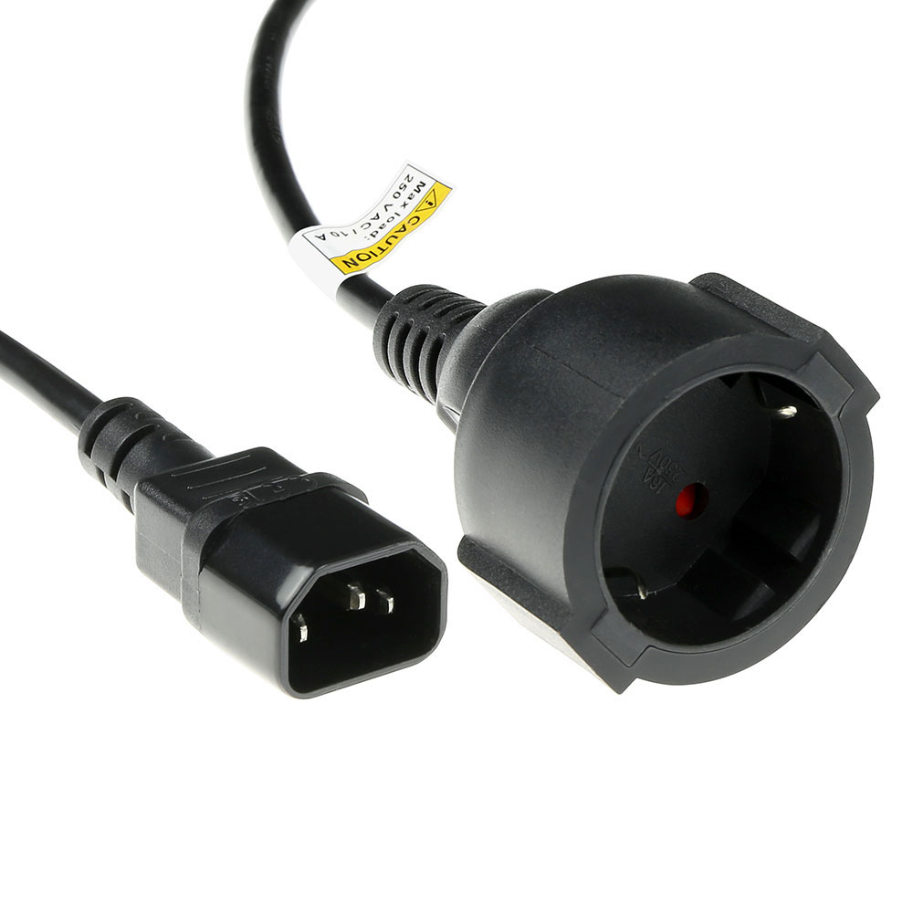 Powercord C14 - Type F female (max. current 10A) black 0.6 m