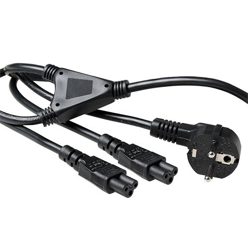 Powercord split cable mains connector CEE7/7 male (angled) - 2 x C5 1.80 m