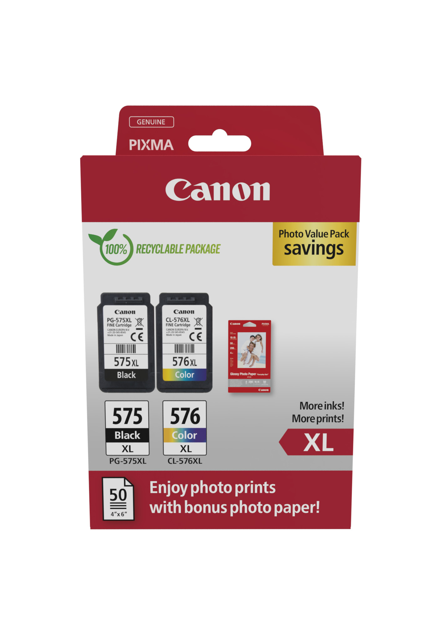 Canon Tinte PG-575XL/CL-576XL 5437C006 2er Multipack (BK/Color) inkl. Fotopapier