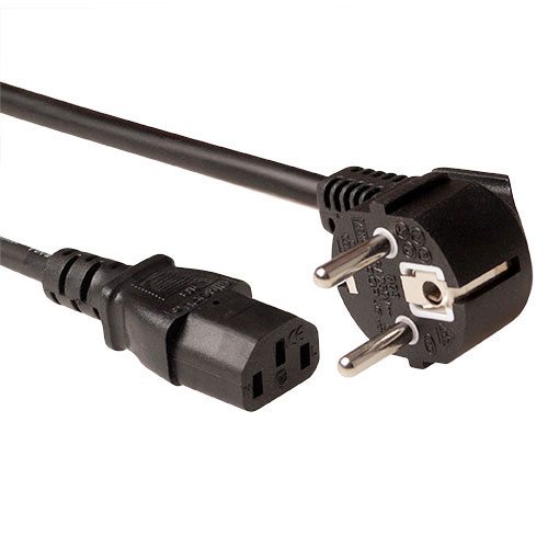 Powercord LSZH mains connector Schuko CEE 7/7 male (angled) - C13 IEC 60320 black 2.5 m