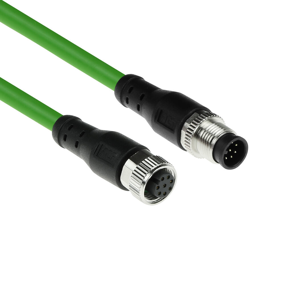Industrial 1.50 meters Sensor cable M12A 8-pin male to M12A 8-pin female, Ultraflex TPE cable, shielded