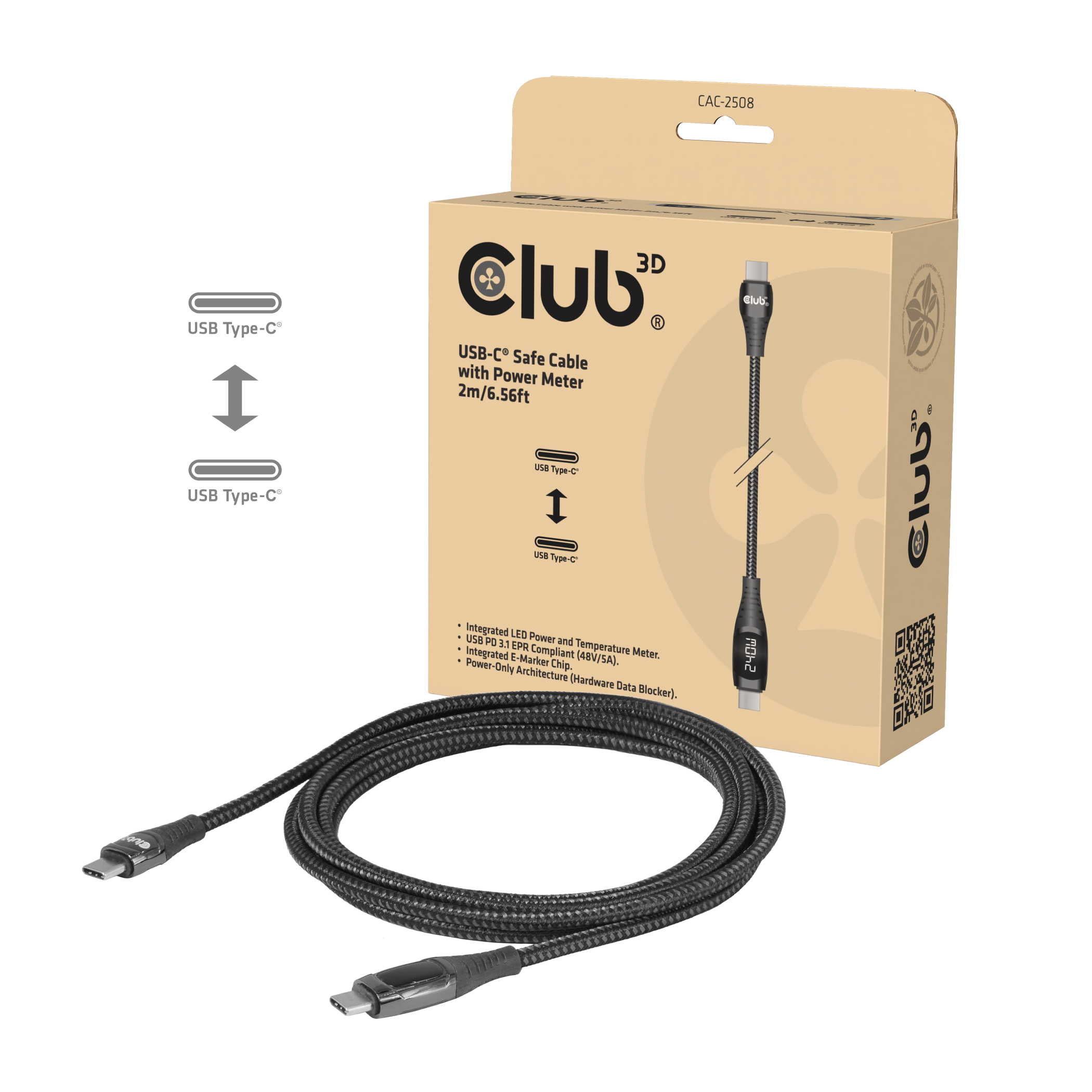 Club 3D USB Type-C kabel Sort