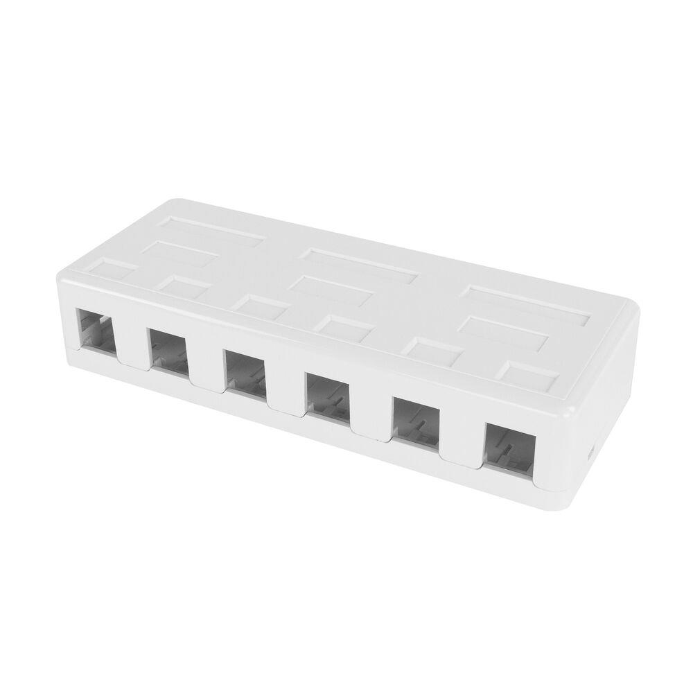 Unloaded surface keystone mount box for 6 keystone jacks