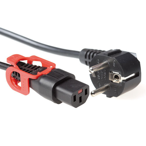 Powercord Schuko CEE 7/7 male (angled) - C13 IEC Lock+ black 2 m, EL332S