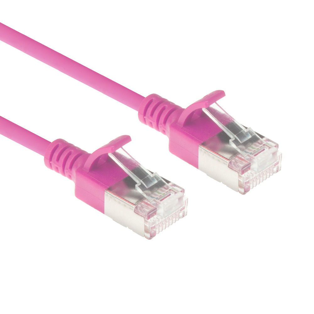 Pink 0.25 meter LSZH U/FTP CAT6A datacenter slimline patch cable snagless with RJ45 connectors