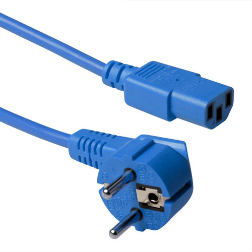 Powercord mains connector Schuko CEE 7/7 male (angled) - C13 IEC 60320 blue 1.8 m