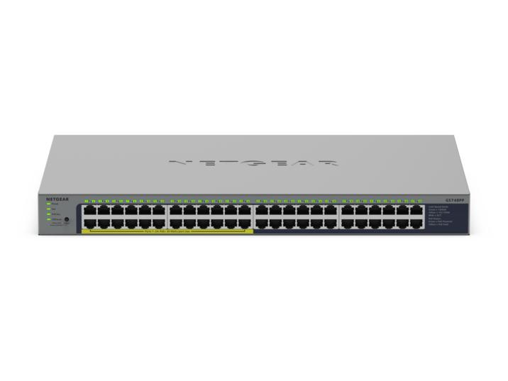NETGEAR GS748PP - Switch - unmanaged - 24 x 10/100/1000 + 24 x 10/100/1000 (PoE+) - Desktop, wandmontierbar - PoE+ (380 W)