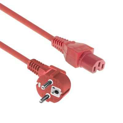 Powercord mains connector Schuko CEE 7/7 male (angled) - C15 IEC 60320 red 2 m