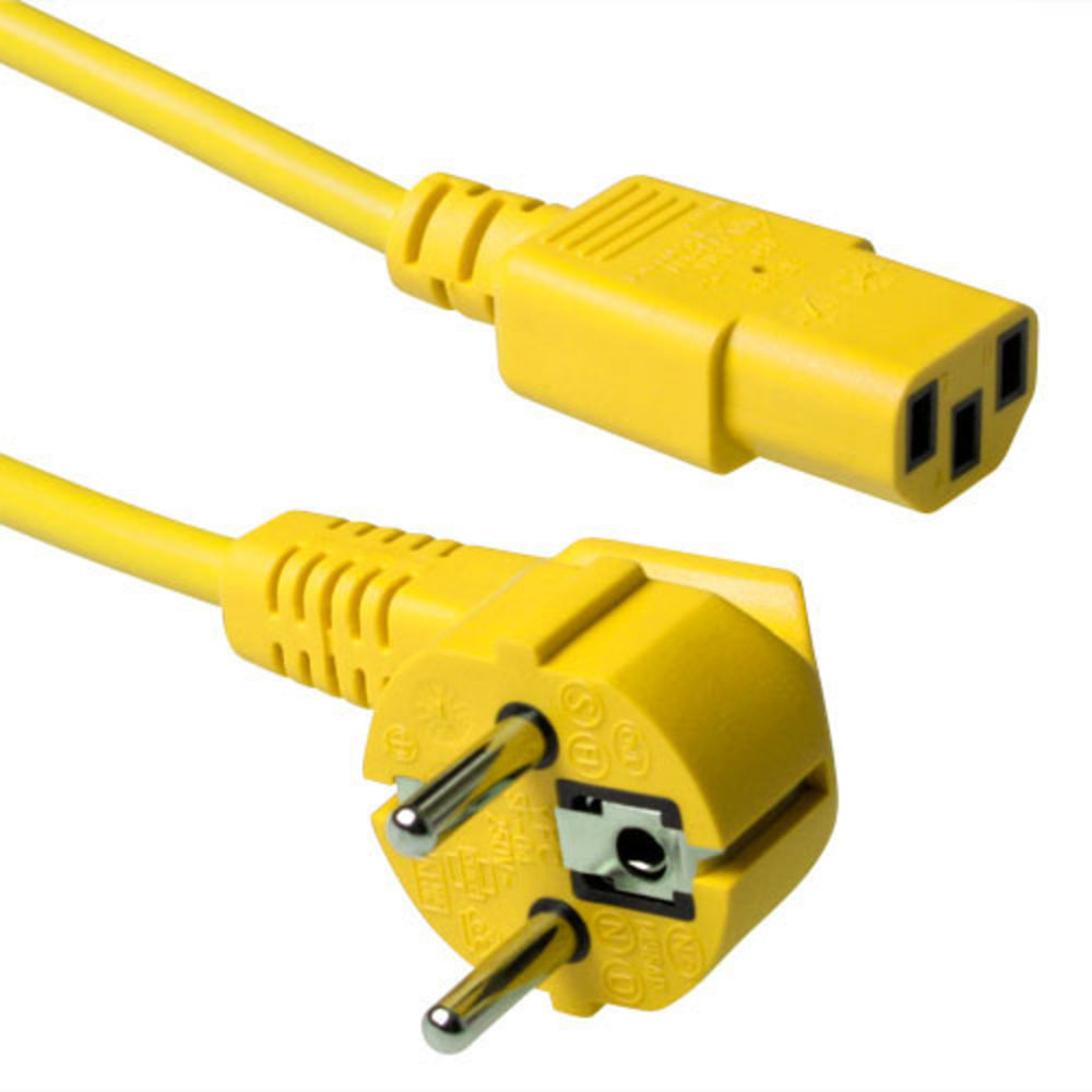 Powercord mains connector Schuko CEE 7/7 male (angled) - C13 IEC 60320 yellow 5 m