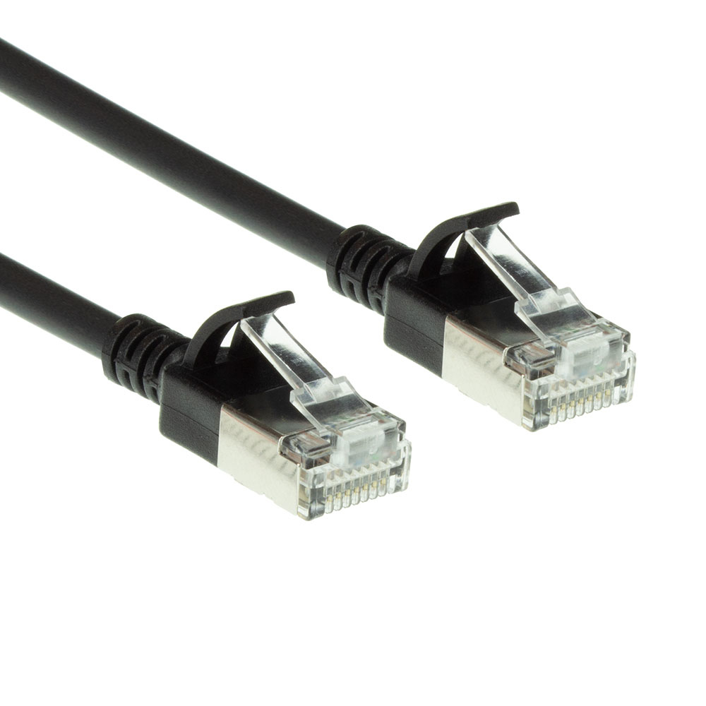 Black 2 meter LSZH U/FTP CAT6A datacenter slimline patch cable snagless with RJ45 connectors